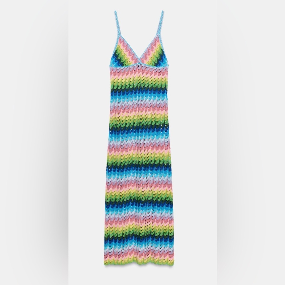 Viral Zara Rainbow Crochet Maxi Dress - Blue, Green, Pink, Yellow SOLD OUT M